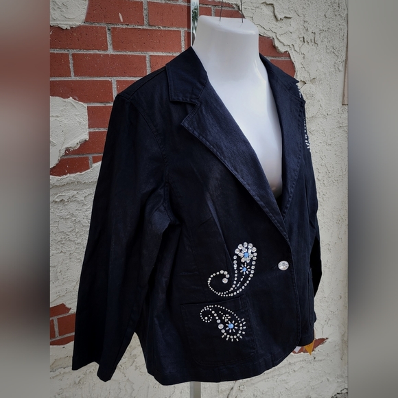 18W New $78 women RUBY RD. black denim embellished rhinestones paisley jacket - Picture 4 of 14